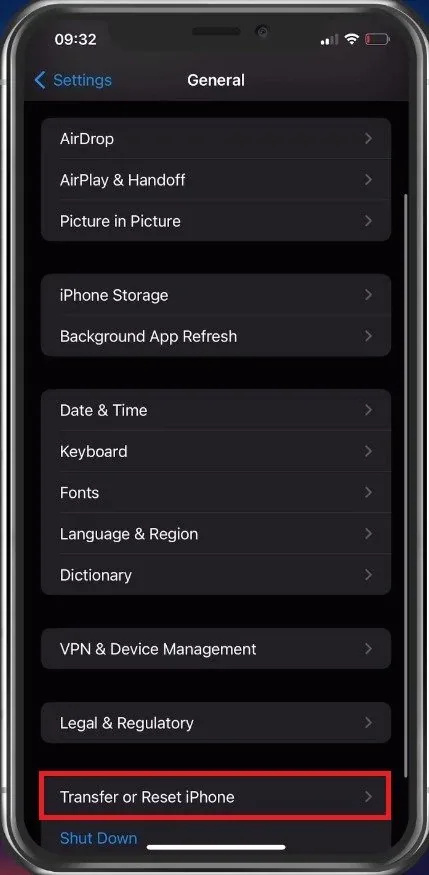 iPhone Settings > General > Transfer of Reset iPhone