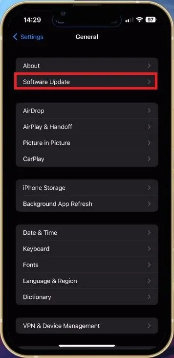 iPhone Settings > General > Software Update