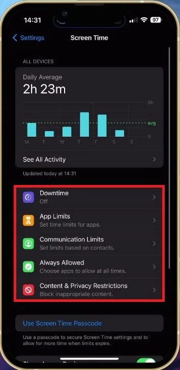 iPhone Settings > Screen Time