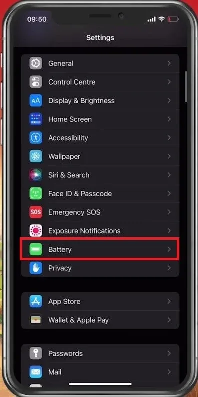 iPhone Settings > Battery