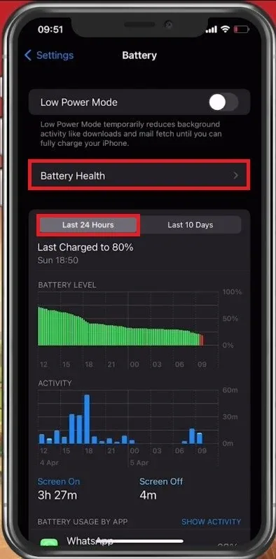 Preview your iPhone battery health in the battery settings