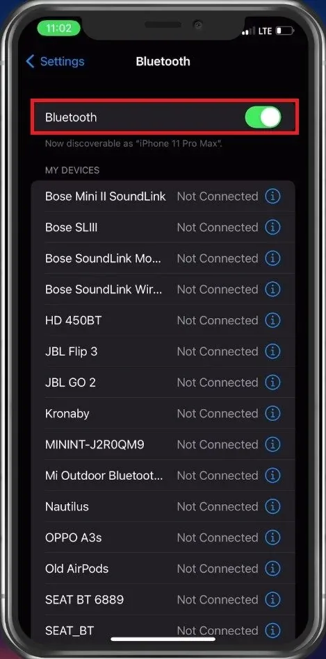 Enable Bluetooth on iPhone