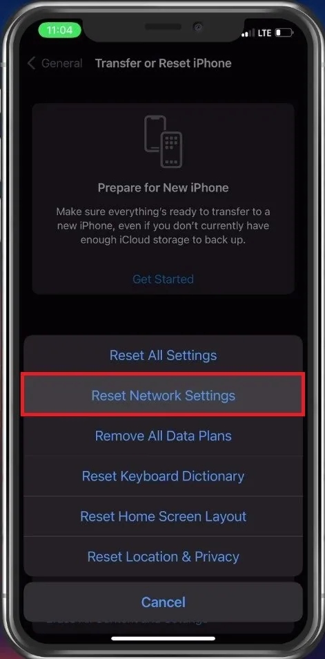 iPhone Settings > General > Transfer or Reset iPhone
