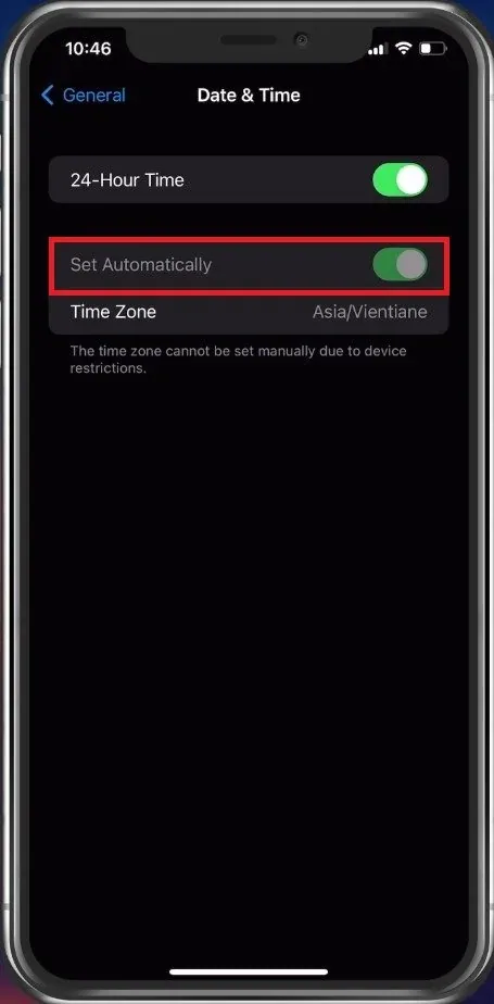 iPhone Settings > General > Date & Time