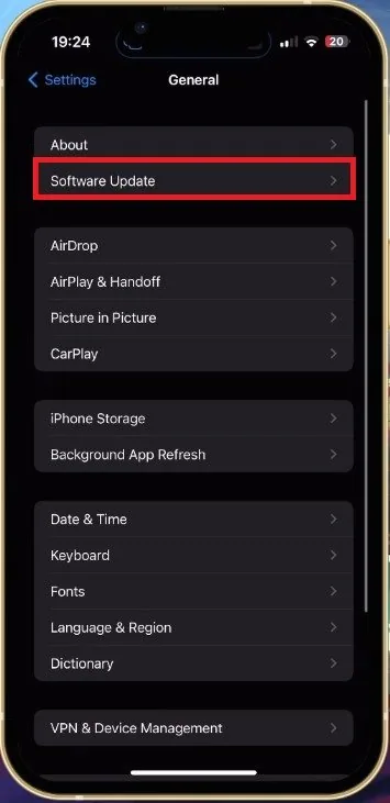 iPhone Settings > General > Software Update