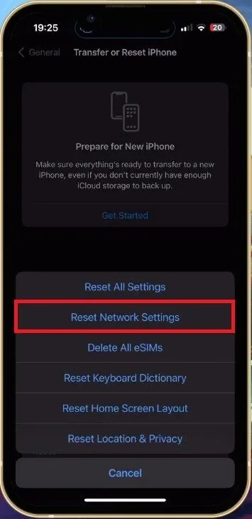 iPhone Settings > General > Transfer or Reset iPhone