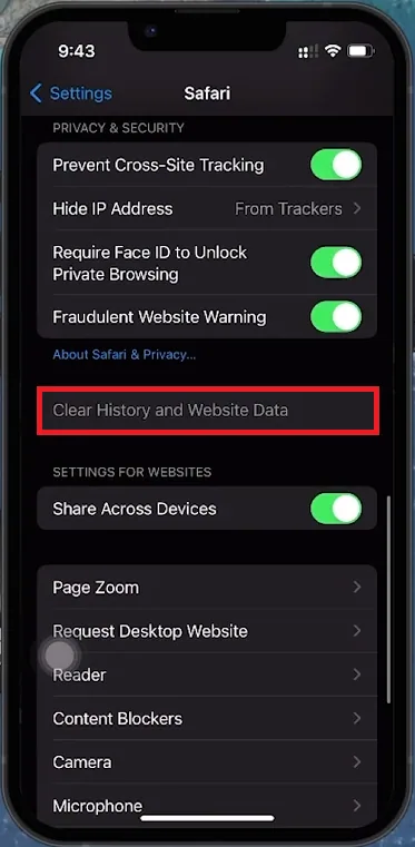 clear safari cache