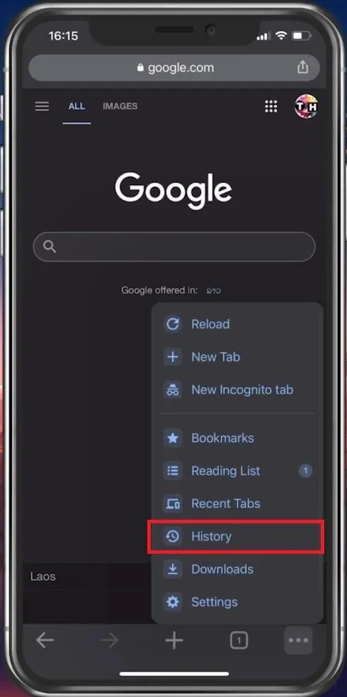 Google Chrome > Settings > History