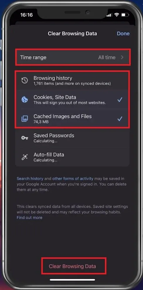 History > Clear Browsing Data