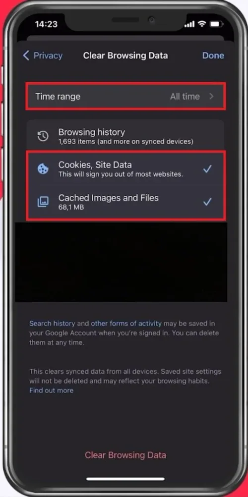 Privacy Settings > Clear Browsing Data