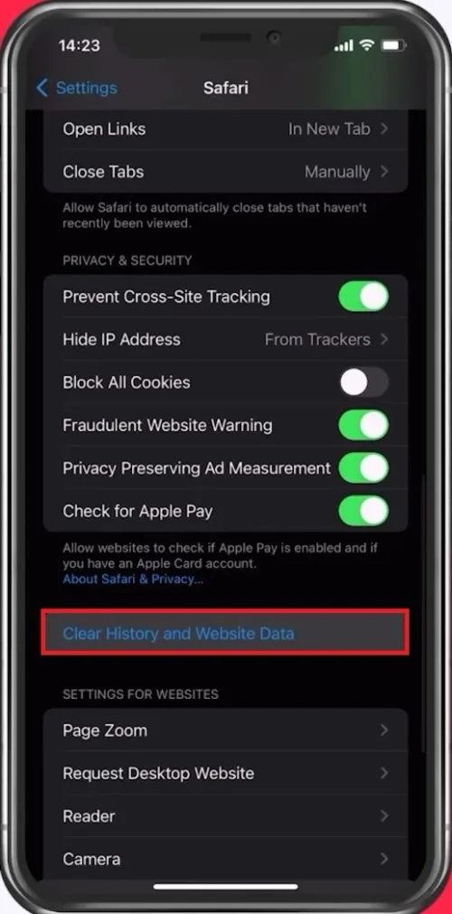iPhone Settings > Safari > Clear History and Website Data