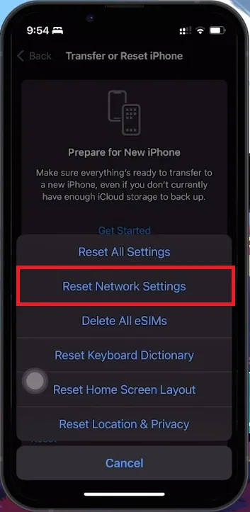 reset network settings