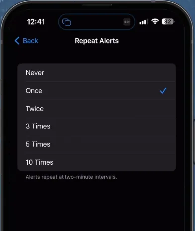 repeat alerts settings
