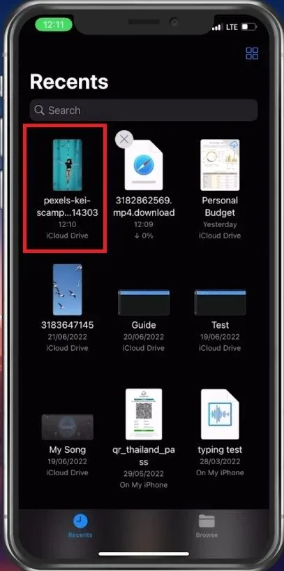 Open Files app to locate the saved video