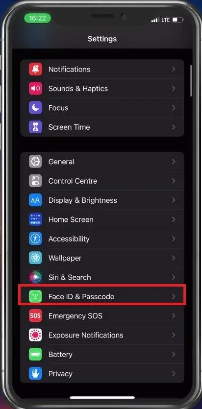 iPhone Settings > Face ID & Passcode
