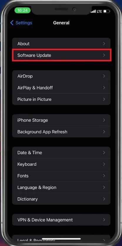 iPhone Settings > General > Software Update