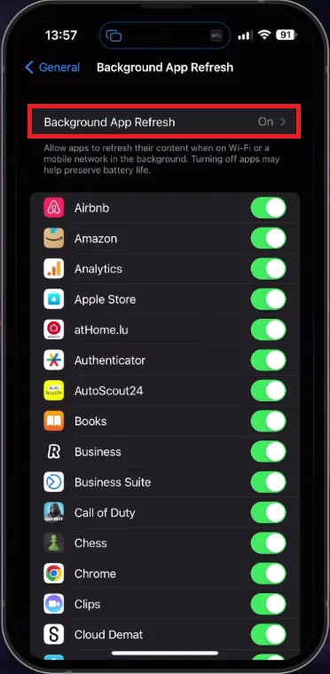 enable background app refresh