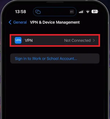disable VPN connection