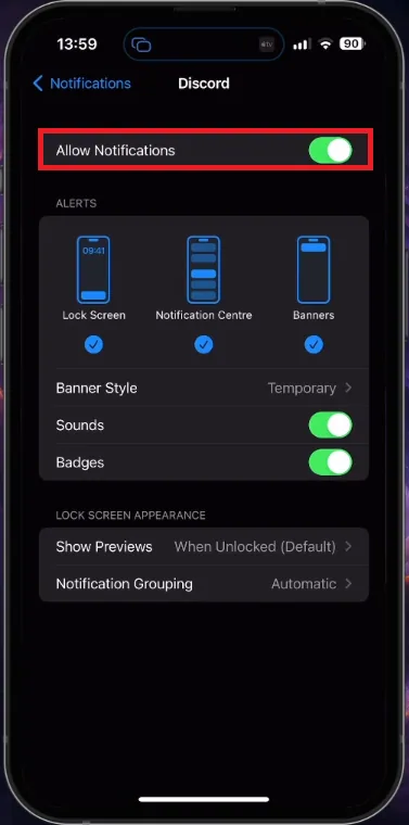 allow notifications from apps