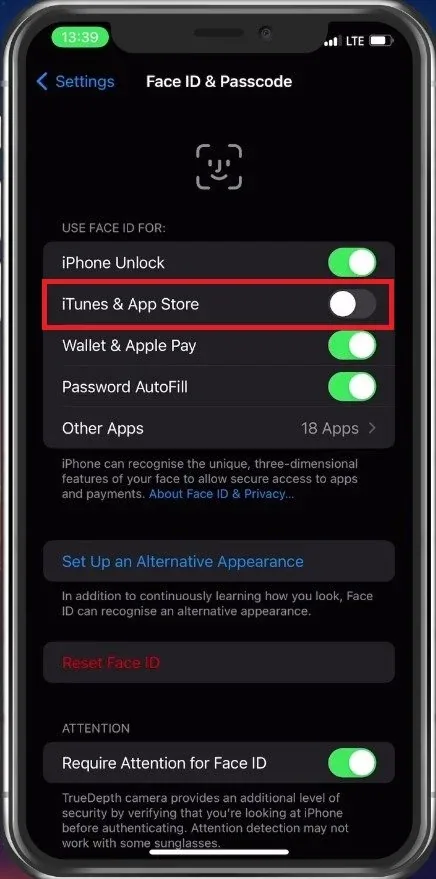 iPhone Settings > Face ID & Passcode
