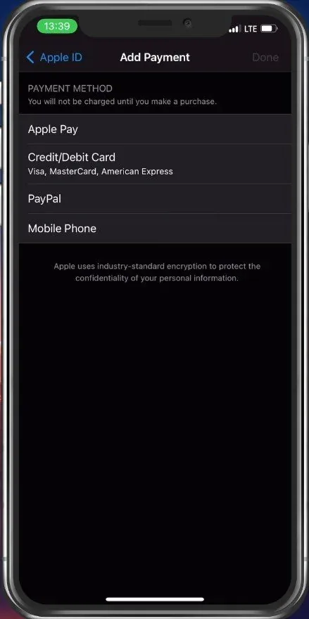 Add a valid payment method