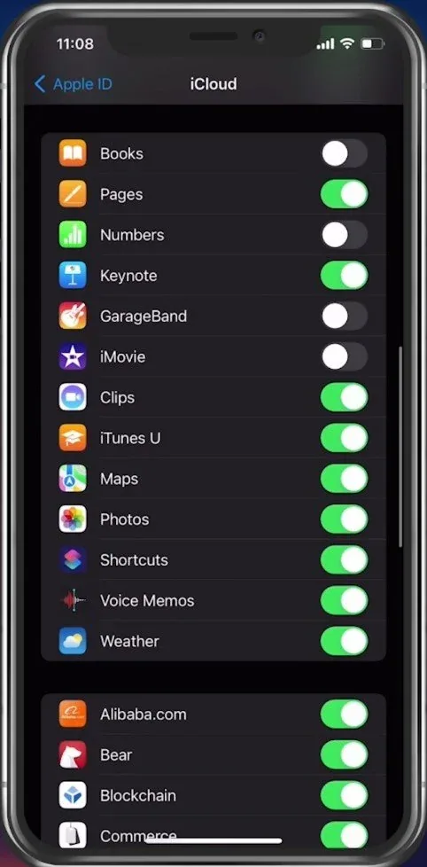 Disable apps from being synced with your iCloud
