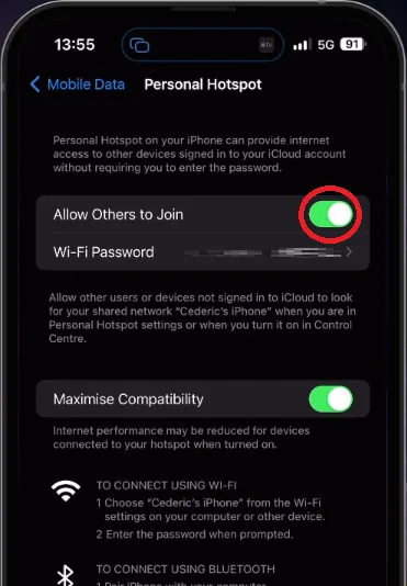 enable personal hotspot