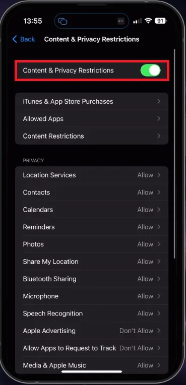 4 disable screen time restrictions