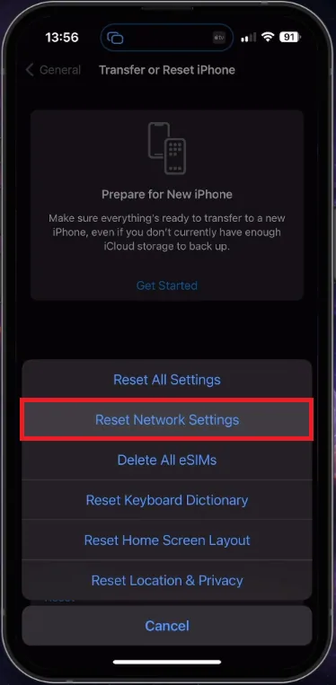reset network settings