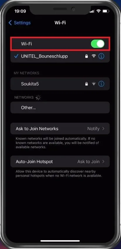 iPhone Settings > Wi-Fi