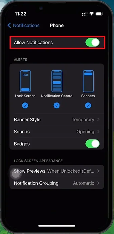allow phone notifications