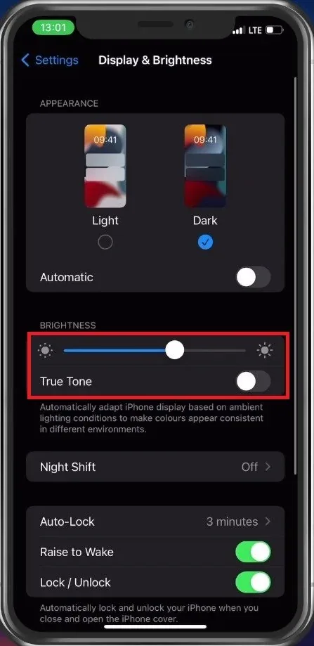Disable True Tone in Display Settings