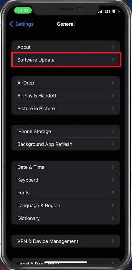 iPhone Settings > General > Software Update