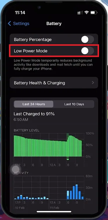 disable low power mode