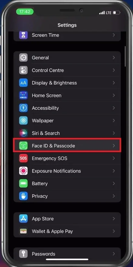 iPhone Settings > Face ID & Passcode