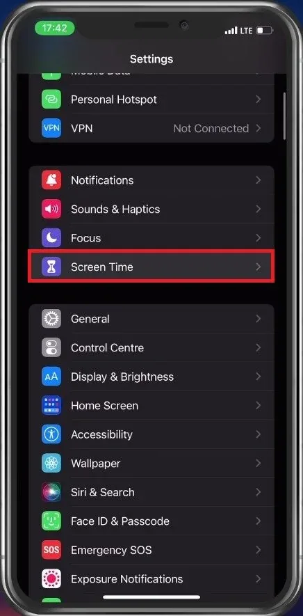 iPhone Settings > Screen Time