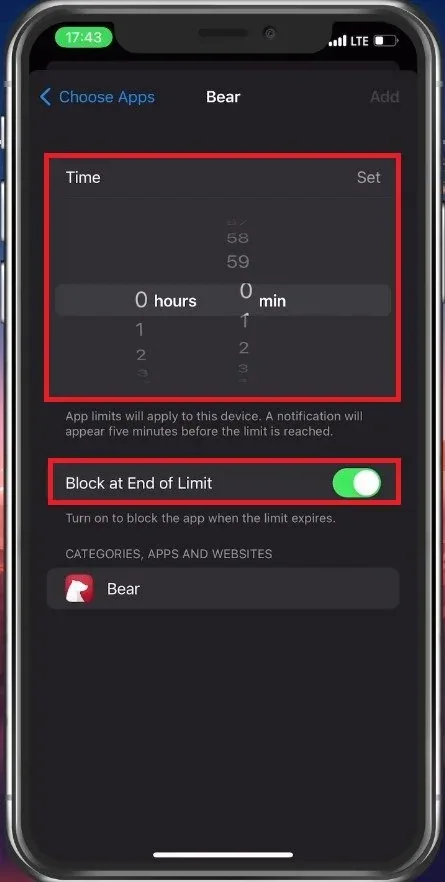 Set the Time Limit to 1 minute