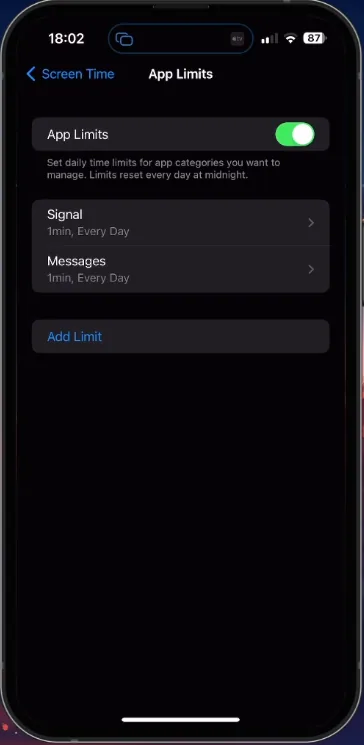 Application Limits (Screen Time)