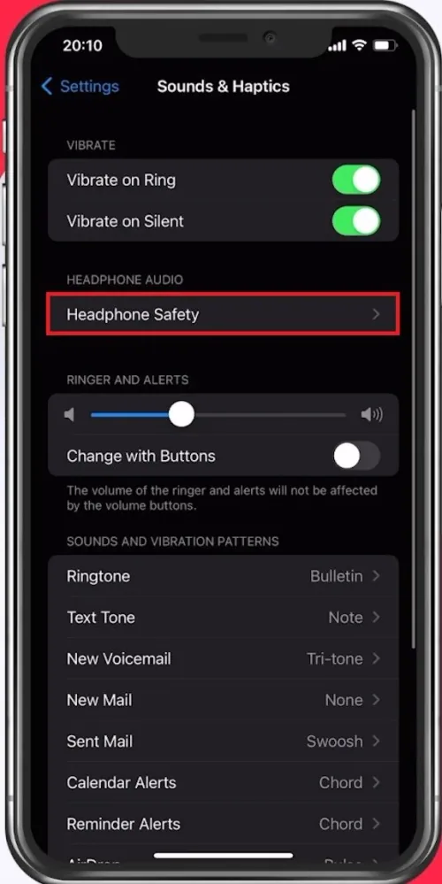 iPhone Settings > Sounds & Haptics > Headphone Safety