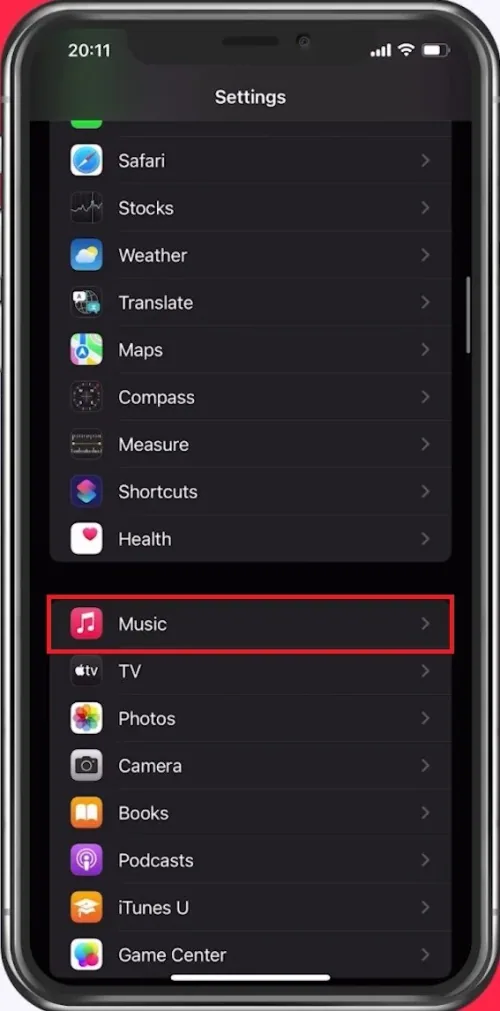 iPhone Settings > Music