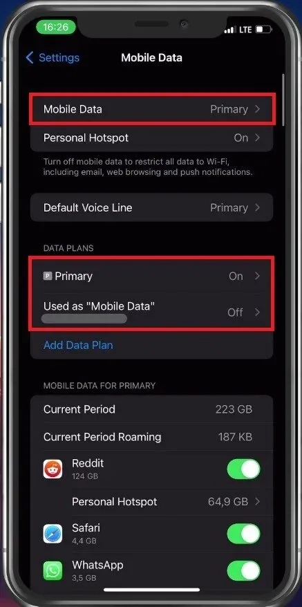iPhone Settings > Mobile Data