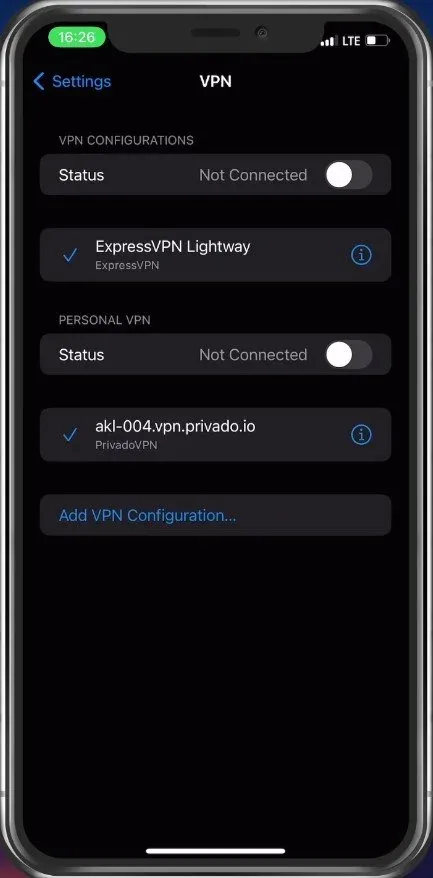 iPhone Settings > VPN