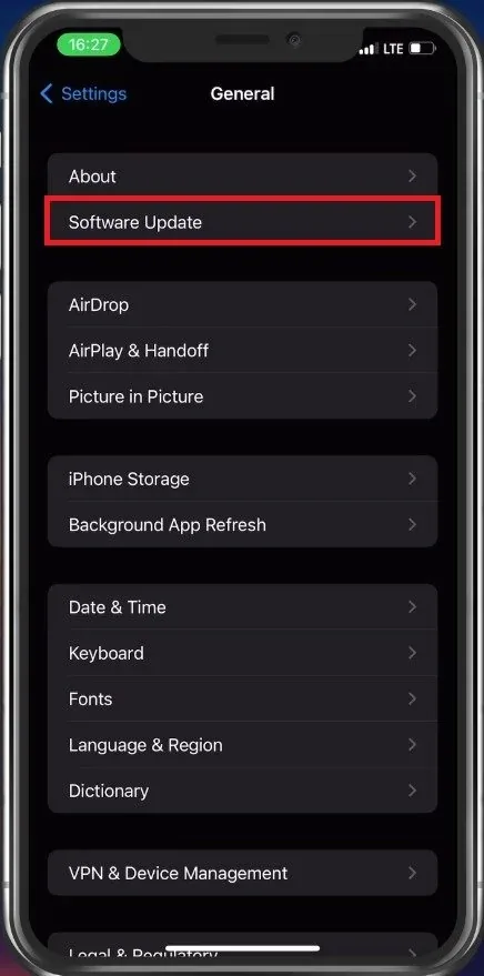 iPhone Settings > General > Software Update