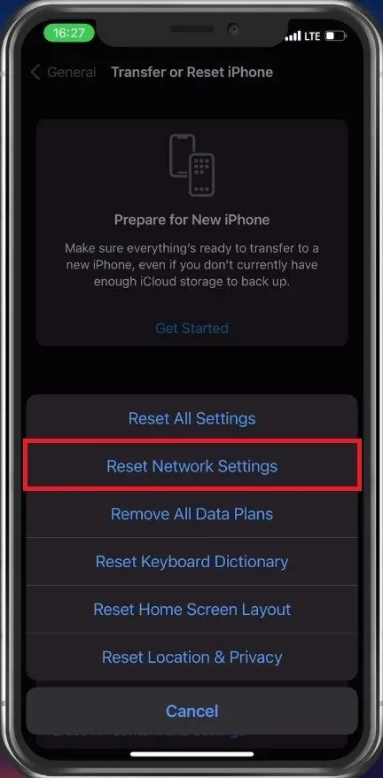 iPhone Settings > General > Transfer or Reset iPhone