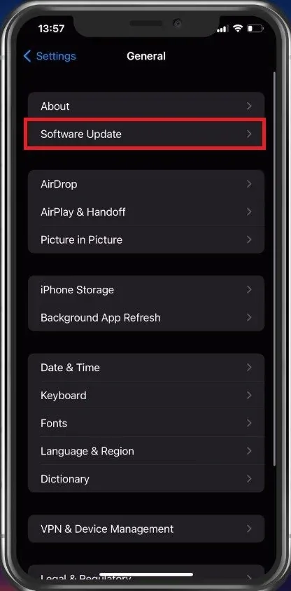 iPhone Settings > General > Software Update