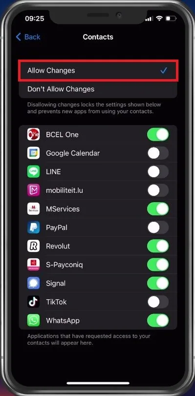 Allow Changes to Contacts