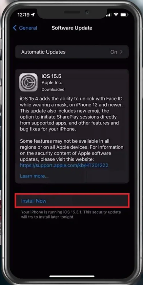 iPhone Settings > General > Software Update
