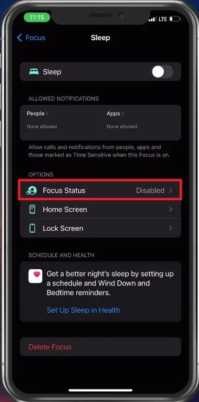Disable Focus Status