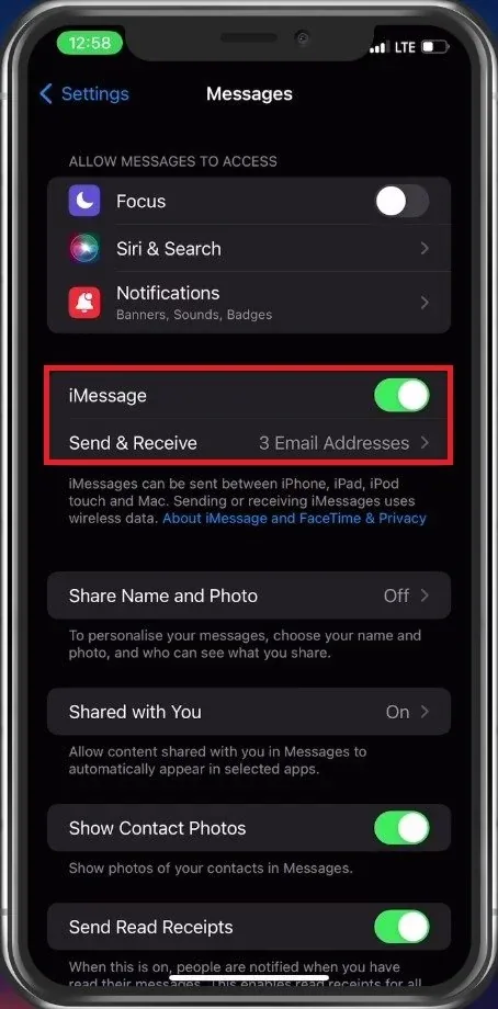 iPhone Settings > Messages > iMessage