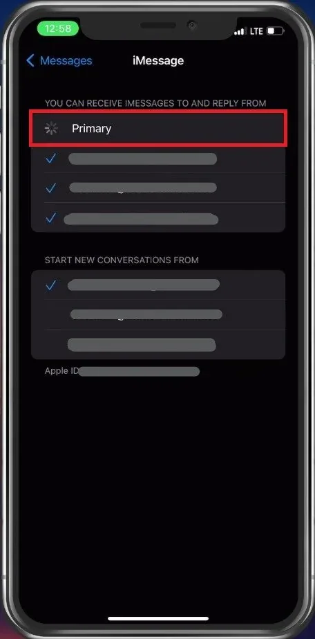 iMessage Settings > Primary